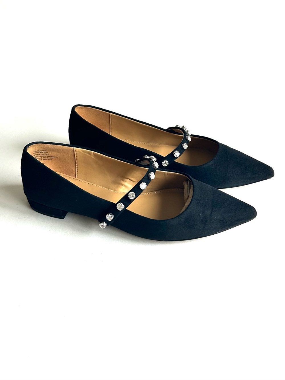 J. Crew Black Suede Textile Mary Jane Point Toe Glitter Flats size 6